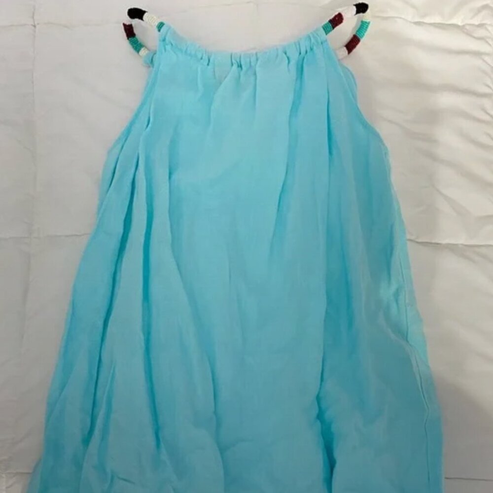 St. Tropez Linen Sundress with Beaded Neck / Size Small / Turquoise